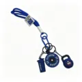 Llavero de fitness de PVC azul, disco de barra y shaker colgante para mochila. - Kettlebell y Botella Azul