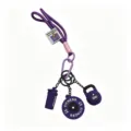 Bonito llavero de fitness de PVC con colgante de pesa rusa barra y vaso mezclador - Kettlebell y Botella Púrpura