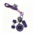 Llavero de fitness morado de PVC con dijes de mancuerna y shaker para mochila y bolso. - Barra y Botella Púrpura