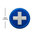 Round blue embroidered patch detail with white cross, ideal for clothing and accessories DIY. - Round Cross(V00146-4) / Blue