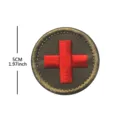 Round tactical red cross embroidered patch badge, detail view of 5cm emergency emblem. - Round Cross(V00146-3) / Army Green