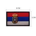 Detailed close-up of the Serbia national flag embroidered morale patch with clear dimensions. - V90532 Serbia (Embroidery)