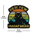 Black cat embroidered patch funny tactical morale badge with gun for jacket backpack 8cm - Embroidered Pew Pew Cat Patch (Irregular Yellow Text)