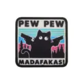 Funny black cat with guns embroidered patch, tactical morale hook and loop badge for clothing. - Y00067-2 Woven Pew Pew Cat (Blue)