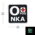 PVC tactical blood type patch O POS NKA medical morale badge with glow in dark feature 5cm. - Square NKA Blood Type O+ / Black and White