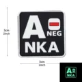 PVC tactical blood type NKA morale patch with glow in the dark feature for military backpack. - Square NKA Blood Type A- / Black and White