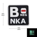 PVC tactical blood type patch B NEG NKA medical morale patch with hook backing and glow effect. - Square NKA Blood Type B- / Black and White