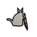 Lindo gato de dibujos animados parche de bordado táctico, divertido insignia de gato. - Gato blanco sosteniendo un cuchillo