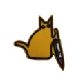 Lindo gato amarillo de dibujos animados con cuchillo parche bordado insignia tactica. - Gato naranja sosteniendo un cuchillo