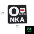 PVC tactical blood type NKA morale patch, black and white color style, hook and loop variant. - Square NKA Blood Type O- / Black and White