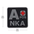 PVC tactical first aid patch A POS NKA blood type military backpack badge hook loop. - Square NKA Blood Type A+ / Black and Gray
