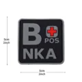 PVC tactical blood type B POS NKA medical patch with hook and loop for military backpack. - Square NKA Blood Type B+ / Black and Gray