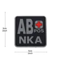 PVC tactical blood type medical patch AB POS NKA first aid morale hook and loop badge. - Square NKA Blood Type AB+ / Black and Gray