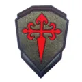 Patch morale tattico, design a scudo ricamato con stemma a croce rossa per attrezzatura da esterno. - Ordine di Santiago / Verde militare