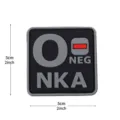 PVC tactical blood type O NEG NKA medical patch, hook and loop military morale backpack badge. - Square NKA Blood Type O- / Black and Gray