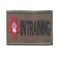 Service dog training embroidered patch tactical hook loop badge with red cross and paw print. - In Training Rectangle Patch (Coyote)