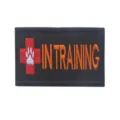 Service dog embroidered velcro patch with red cross and paw print for pet tactical harnesses. - In Training Rectangle Patch (Black)