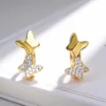 Goldfarbene Schmetterling Creolen mit polierter Oberseite und glitzernden Zirkonia Steinen. - 925er Silber / K1301 Gelbgold