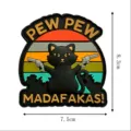 Funny black cat with guns tactical patch retro sunset PVC morale patch for clothing backpack - P00439-3 PVC PEW PEW Cat (Irregular Kitten Yellow Text #5)