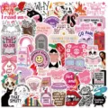 Lot d'autocollants impermeables roses avec citations de lecture pour valise et journal. - Graffiti Rose (PMS299) / Lot de 50 pièces