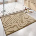 Plush bath mat with abstract wavy pattern in beige and tan - 40*60cm / Overlapping Hill Shadows - Khaki
