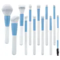 Ensemble de 12 pinceaux de maquillage professionnels avec manches bleu et blanc et poils doux - Bleu Ciel (Sac OPP)