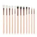 Ensemble de 12 pinceaux de maquillage avec manches rose nude et viroles or rose - 12 Pcs Pinceaux à Paupières Rose Or