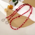 Red crystal beaded crossbody phone chain lanyard with heart charms and silver clasps - Red (K5976)