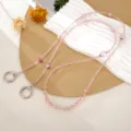 Elegant pink crystal beaded crossbody phone chain with iridescent beads and silver clips - Pink (K5974)