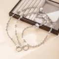 Elegant silver metal beaded crossbody phone chain with crystal accents and heart charms - Silver (K6401)