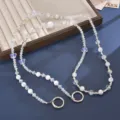 Elegant crystal and pearl beaded crossbody phone chain with butterfly charms and silver clasps - Transparent (K6488)