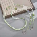 Handmade green crystal beaded phone chain crossbody strap with floral and butterfly charms - Green (K6473)