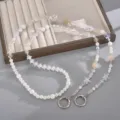 Luxurious crystal beaded crossbody phone strap with pearls and silver rings. - White (K6476)