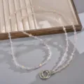 Iridescent crystal beaded crossbody phone lanyard with silver metal rings for women - Pink (K6446)