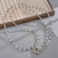 Faceted smoky grey crystal beaded crossbody phone strap chain with dual metal rings - Grey (K6447)