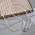 Long clear iridescent crystal beaded crossbody phone lanyard strap with silver clasps - White (K6448)