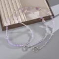Elegant purple crystal beaded crossbody phone chain strap with butterfly floral charms - Purple (K6520)