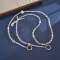 Crossbody crystal beaded phone strap with pearls and heart butterfly charms. - Pink (K6563)