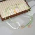 Luxury green crystal beaded crossbody phone strap with white pearls and gold clasps - Green (K6592)
