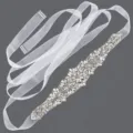Elegant white organza bridal sash belt with intricate crystal rhinestone floral applique - Versatile Daily Style (WS-J205SHA) / Silver