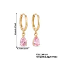 Elegant gold hoop earrings featuring pink pear-shaped cubic zirconia pendant charms - Gold Hoop + Pink Gemstone (E01194-14)