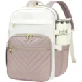 Vue latérale détaillée d'un sac à dos de travail à grande capacité avec porte-bouteille - Beige et Rose