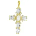 Vergoldeter Jungfrau Maria Kreuzanhänger mit klaren birnenförmigen Zirkonia-Steinen - Rosa Jungfrau Maria Relief Kreuz Anhänger (Ohne Kette)(41) / 1 Stück (50.2x27.6x6mm) / Gold