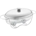 Heat-resistant glass chafing dish with stainless steel stand and lid for buffet - 2.5L Oval Silver