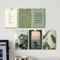 Vintage aesthetic wall collage cards set, botanical quote postcards for bedroom decor. - Green Floral