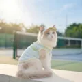 Niedliche Katzen Sommer atmungsaktive Sonnenschutz Sportweste und Visor Hut Haustierkleidung - S (Empfohlenes Gewicht 1,5-2,5 kg) / Dian-Grün (mit Hut)