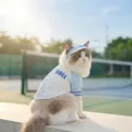 Niedliches Katzen Sportweste und Sonnenhut Set, leichte atmungsaktive Sommer Haustierkleidung. - XS (Empfohlenes Gewicht 0,5-1,5 kg) / Bondi-Blau (mit Hut)