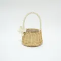 Pastoral woven rattan flower basket storage container with lace bow handle detail variant - Small Round