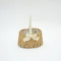 Pastoral Wicker Flower Basket with Lace Bow Handwoven Storage Basket for Home Decor - Small Oval