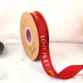 1cm Red Grosgrain Ribbon Gold Stamping Printed Gift Wrapping Ribbon for Flower Bouquet - Width 2.5cm * Length 45 Yards / Burgundy